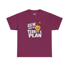 Ask Me About My Terrible Plan T-Shirt | Funny Bad Idea Graphic Tee | Sarcastic Lightbulb Shirt