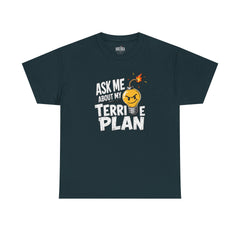 Ask Me About My Terrible Plan T-Shirt | Funny Bad Idea Graphic Tee | Sarcastic Lightbulb Shirt