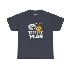 Ask Me About My Terrible Plan T-Shirt | Funny Bad Idea Graphic Tee | Sarcastic Lightbulb Shirt