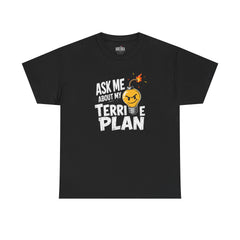 Ask Me About My Terrible Plan T-Shirt | Funny Bad Idea Graphic Tee | Sarcastic Lightbulb Shirt